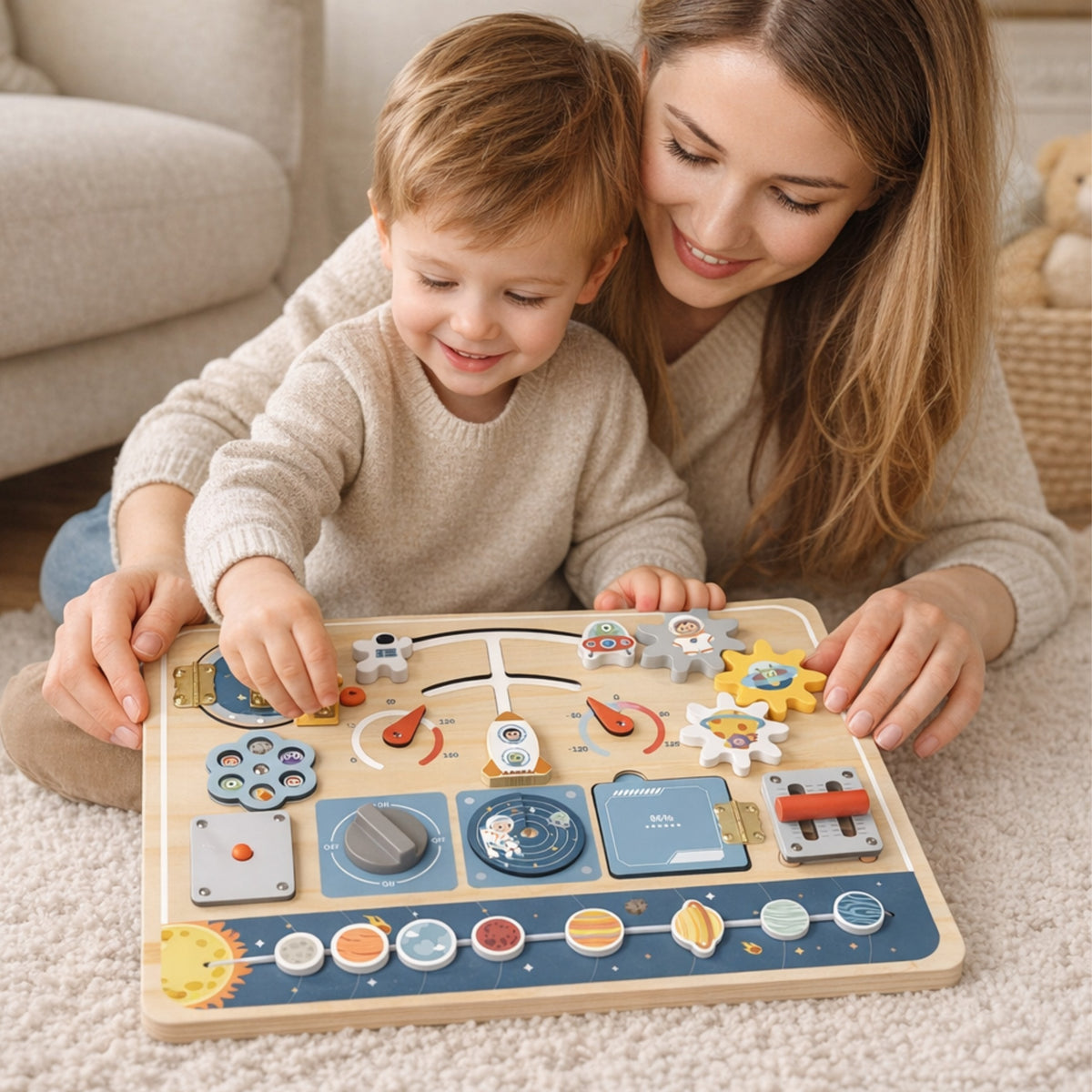 Tooky Toy medinė Montessori kosmoso veiklos lenta – nuotrauka 2