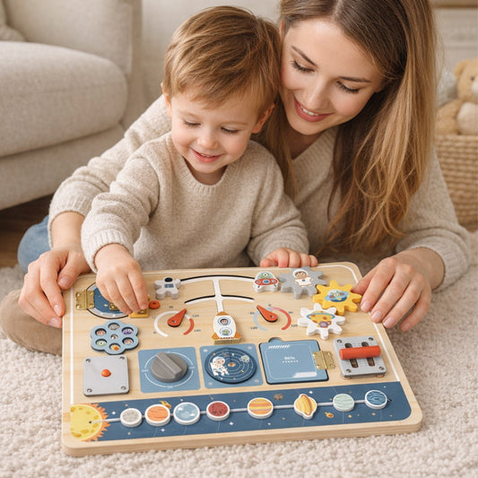 Tooky Toy medinė Montessori kosmoso veiklos lenta – nuotrauka 2