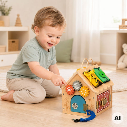 Tooky Toy medinis veiklos namelis su užraktais – nuotrauka 2