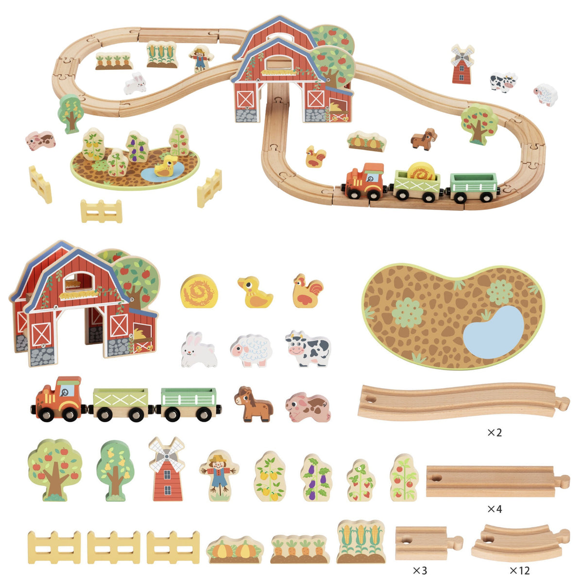 Tooky Toy medinio ūkio ir traukinio rinkinys, 48 dalys – nuotrauka 9