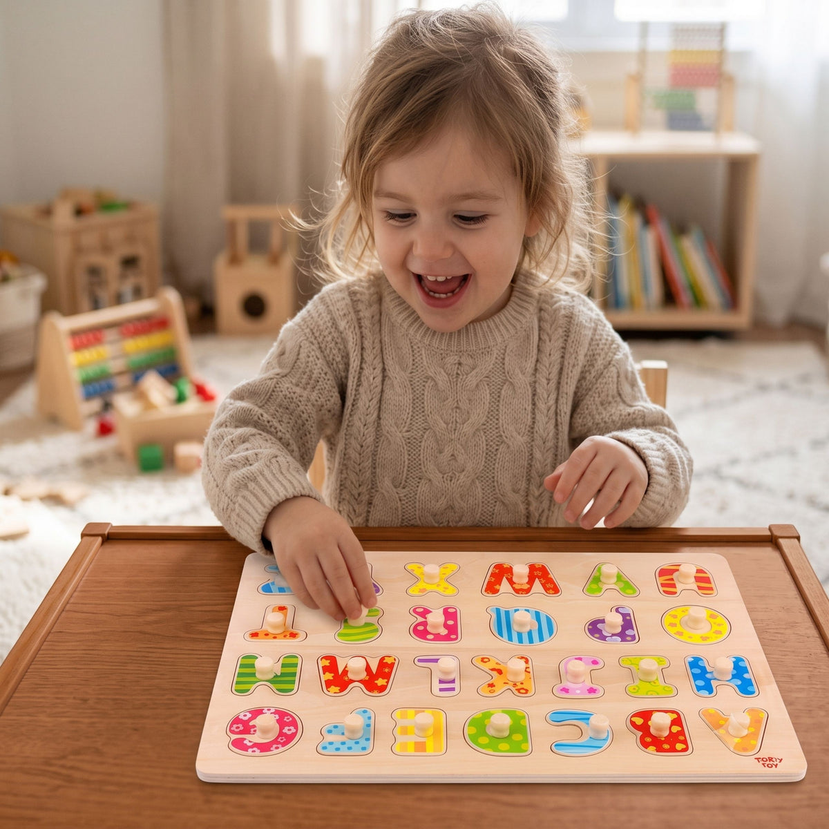 Tooky Toy medinė abėcėlės dėlionė su rankenėlėmis – 2