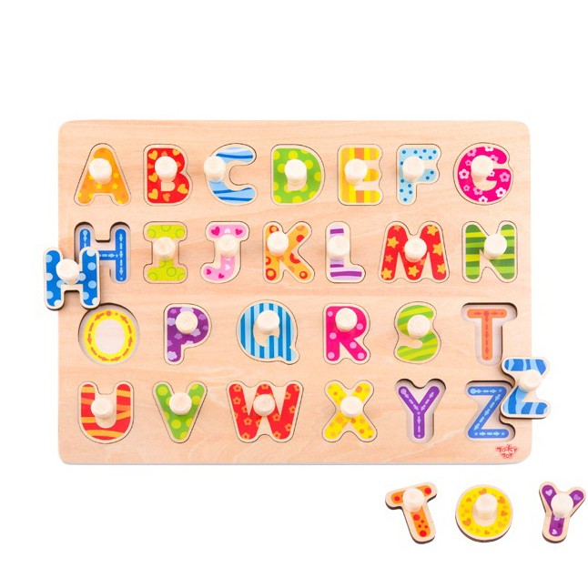 Tooky Toy medinė abėcėlės dėlionė su rankenėlėmis – 4