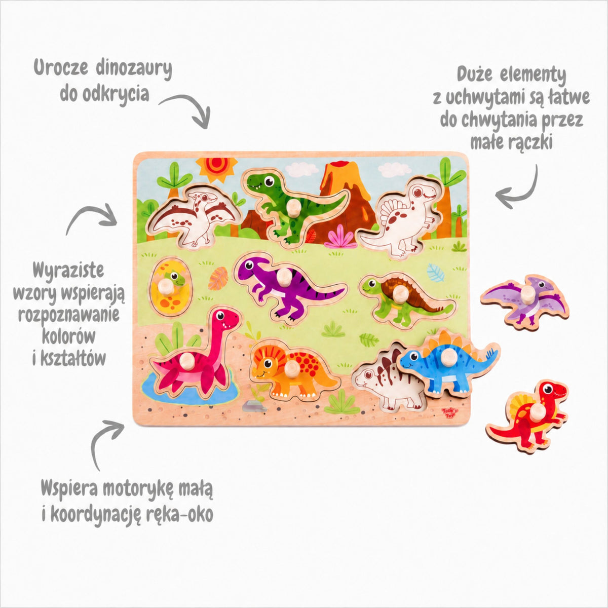 Tooky Toy Medinė Dinozaurų Dėlionė, 10 Dalių – 4 nuotrauka