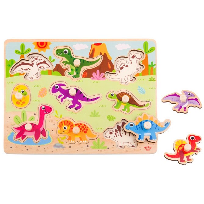 Tooky Toy Medinė Dinozaurų Dėlionė, 10 Dalių – 5 nuotrauka