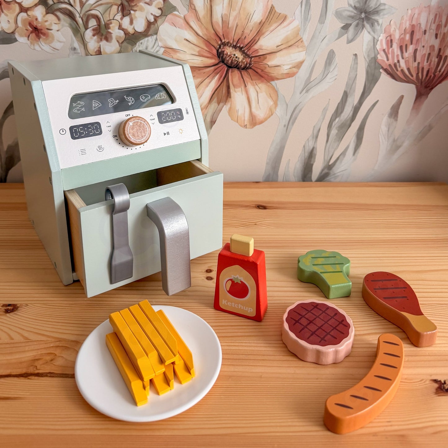 Tooky Toy medinė karšto oro gruzdintuvė su priedais – 3 nuotrauka