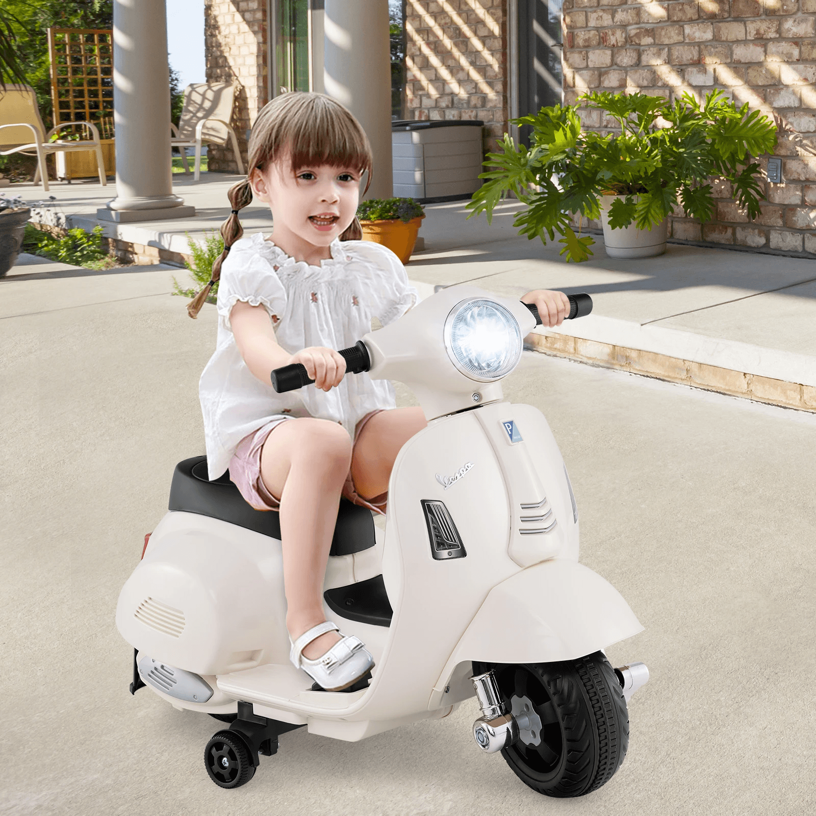 Licencijuotas Vespa Vaikiškas Elektrinis Motociklas su LED ir Stabilizatoriais Motoroleriai