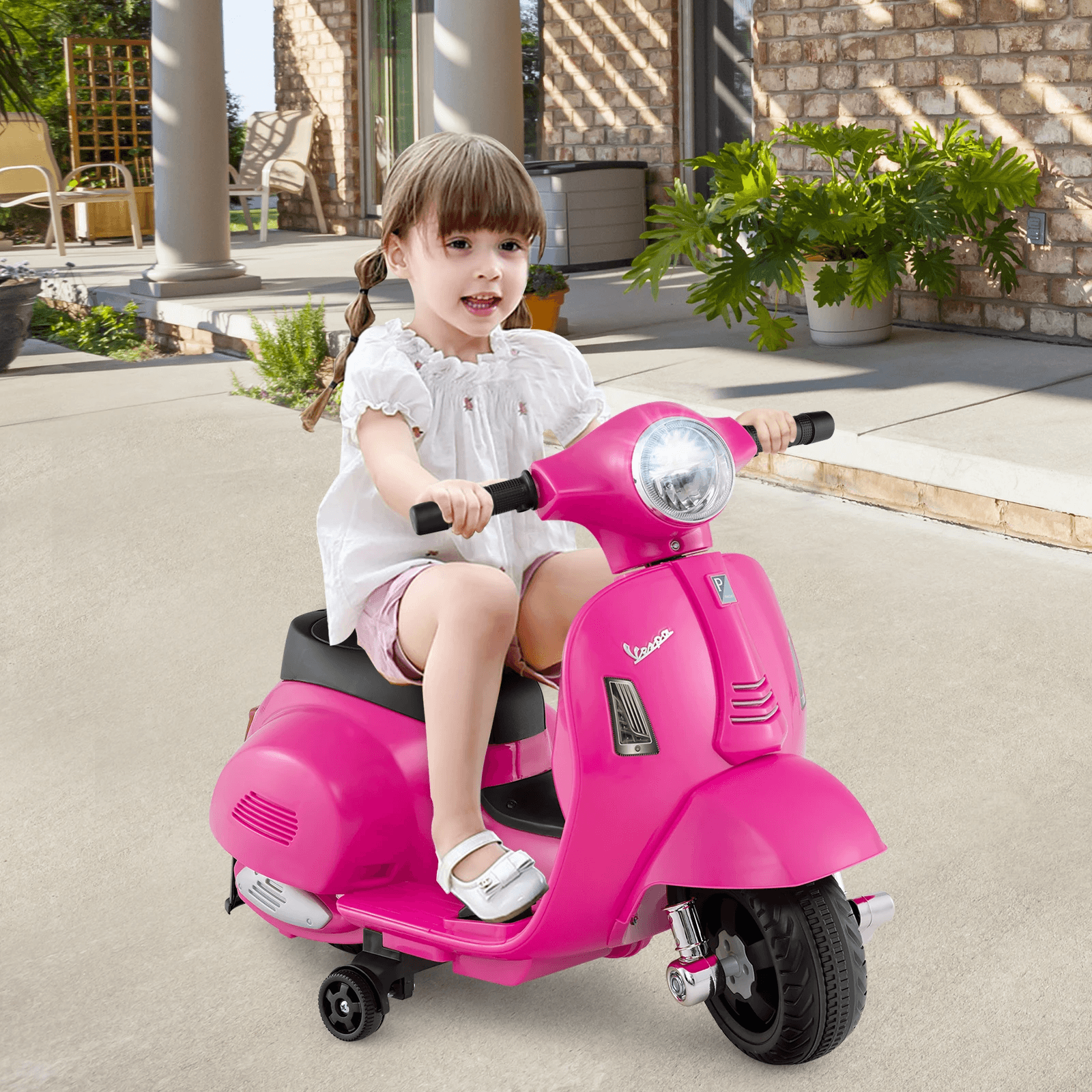 Licencijuotas Vespa Vaikiškas Elektrinis Motociklas su LED ir Stabilizatoriais Motoroleriai