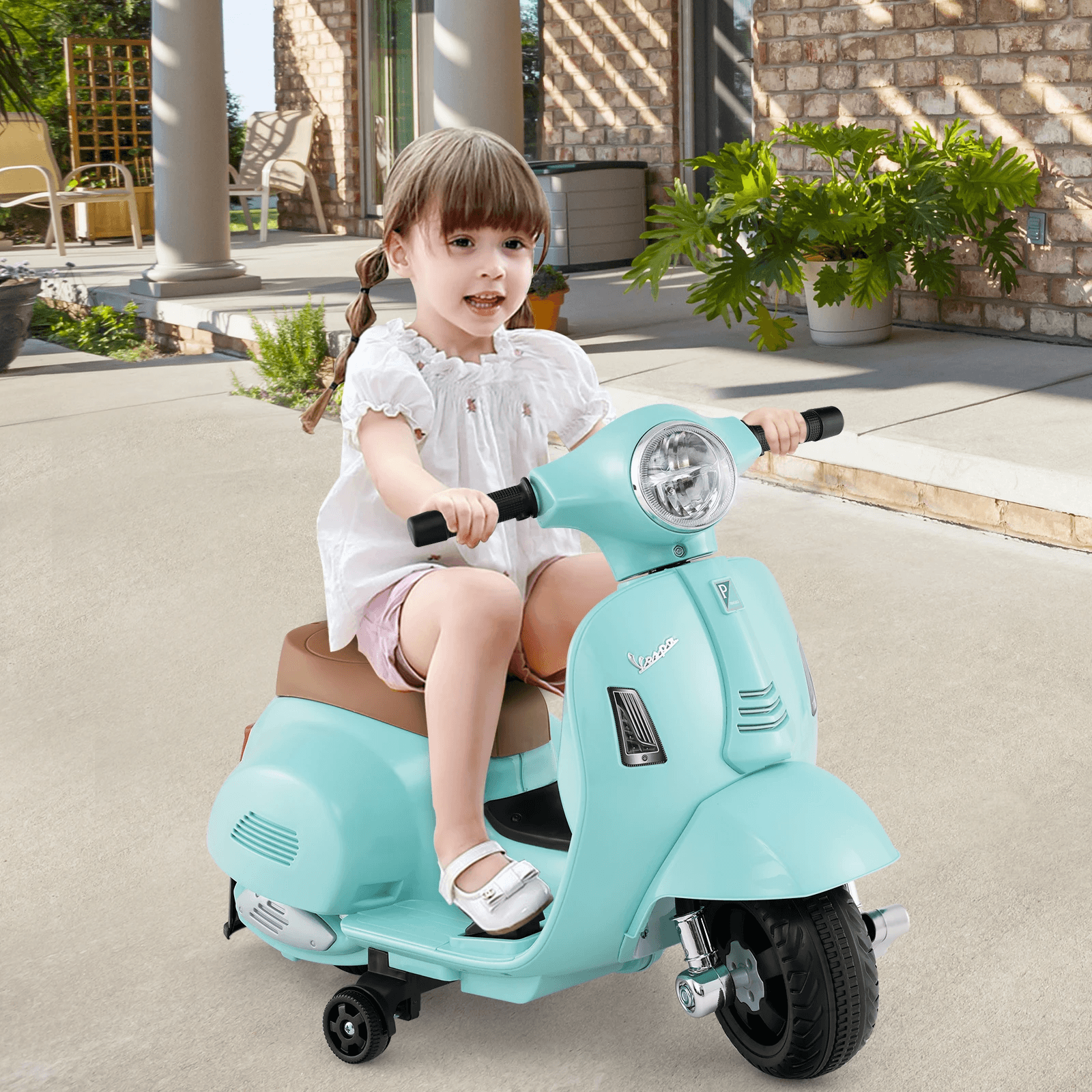Licencijuotas Vespa Vaikiškas Elektrinis Motociklas su LED ir Stabilizatoriais Motoroleriai