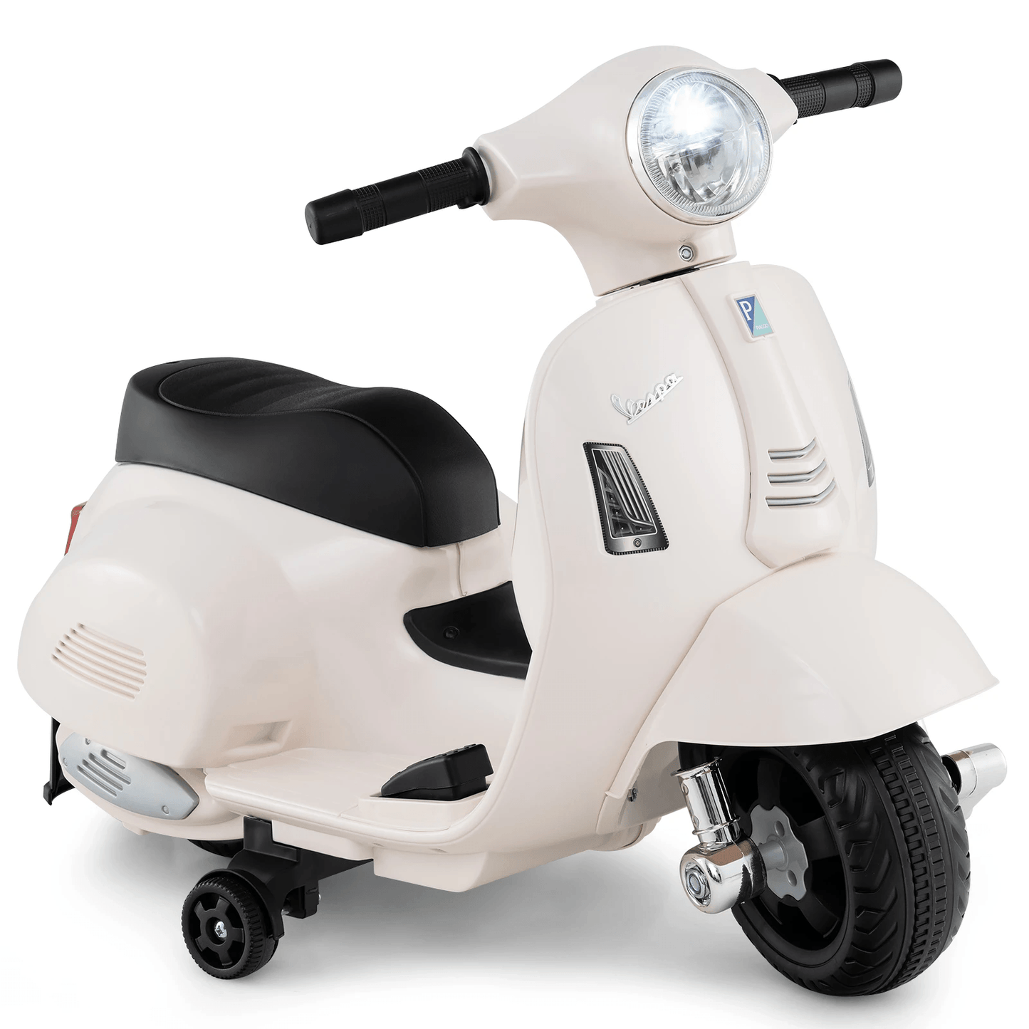 Licencijuotas Vespa Vaikiškas Elektrinis Motociklas su LED ir Stabilizatoriais Motoroleriai Balta