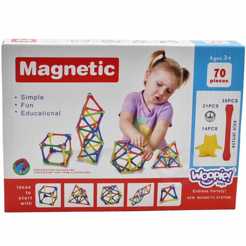 Magnetinės Konstrukcijos Dėlionė WOOPIE 70 el. Magnetinės Kaladėlės