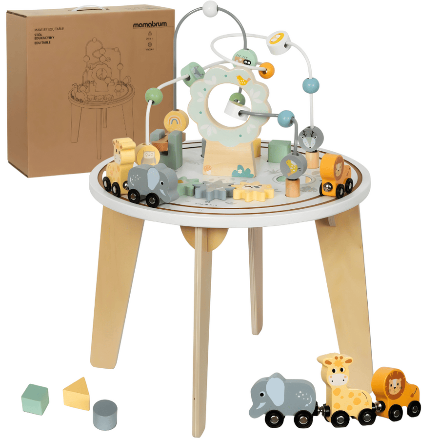 MAMABRUM Medinis Lavinamasis Veiklos Staliukas Su Gyvūnų Traukinuku Veiklos Staliukai Kūdikiams
