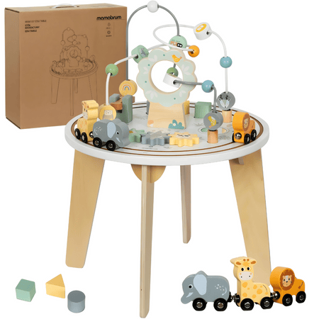 MAMABRUM Medinis Lavinamasis Veiklos Staliukas Su Gyvūnų Traukinuku Veiklos Staliukai Kūdikiams