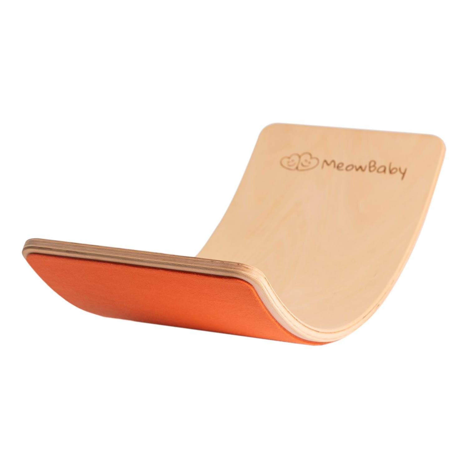 MeowBaby medinė balansinė lenta 80 × 30 cm – oranžinis veltinis, vaizdas 1