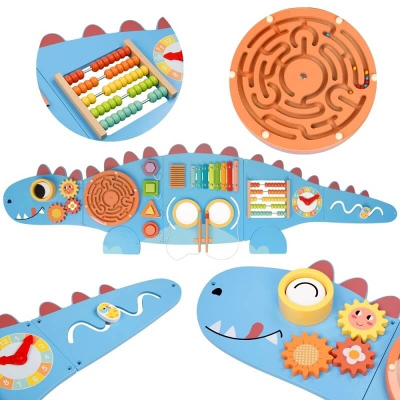 Medinė Dinozauro Veiklos Lenta Su Edukacinėmis Užduotimis Vaikams Montessori Veiklos Lentos