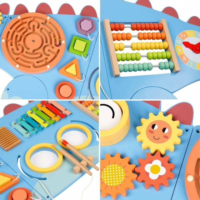 Medinė Dinozauro Veiklos Lenta Su Edukacinėmis Užduotimis Vaikams Montessori Veiklos Lentos