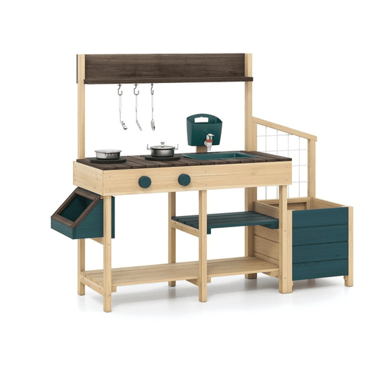 Medinė Lauko Virtuvė Vaikams Su Kriaukle Ir Priedais Vaikiškos lauko virtuvėlės