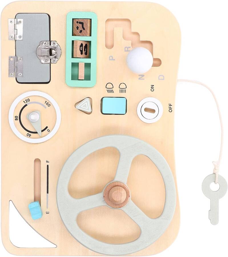Medinė Montessori Sensorinė Veiklos Lenta Su Vairu 32,5x22,5x8 cm Sensorinės Veiklos Lentos