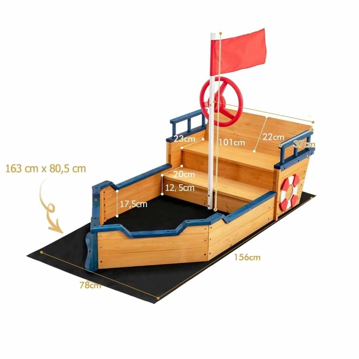 Medinė Piratų Laivo Smėlio Dėžė Su Suoliuku Ir Daiktadėže 156 x 78 x 101 cm Smėlio Dėžės