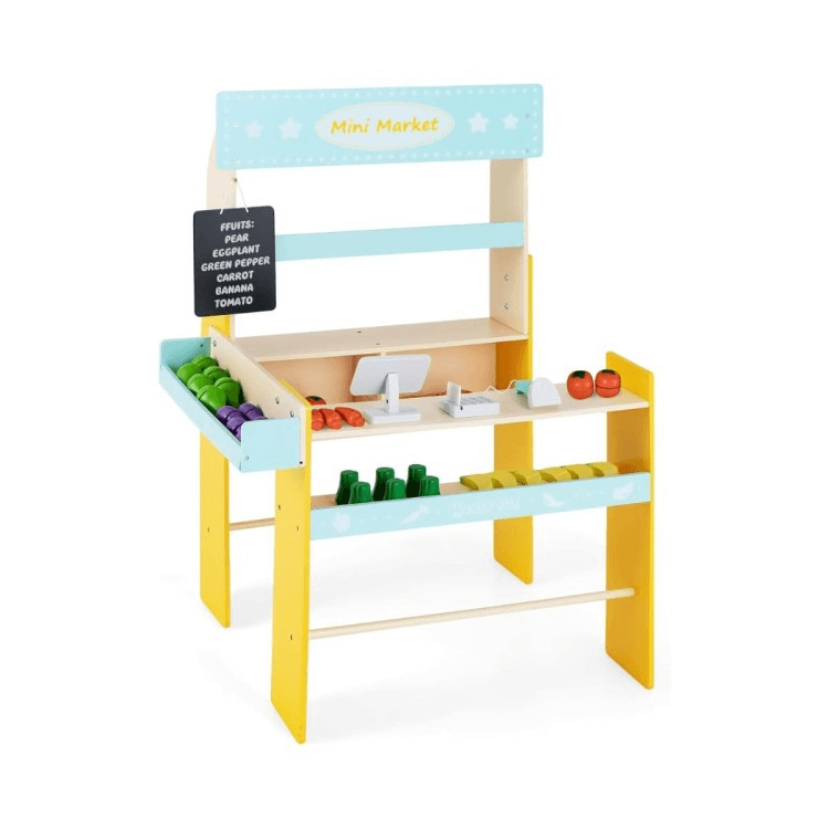 Medinė Vaikiška Parduotuvė Su Vaisiais Ir Kasos Aparatu Vaikiškos Virtuvėlės