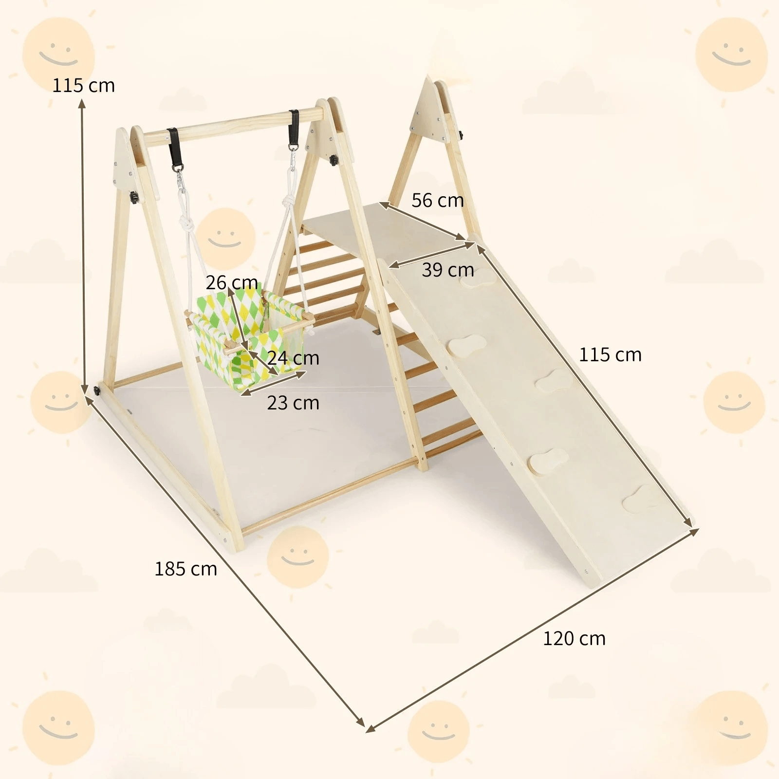 Medinė Vaikų Žaidimų Aikštelė 4in1 su Sūpynėmis ir Laipiojimo Siena Sūpynės ir Žaidimų Aikštelės