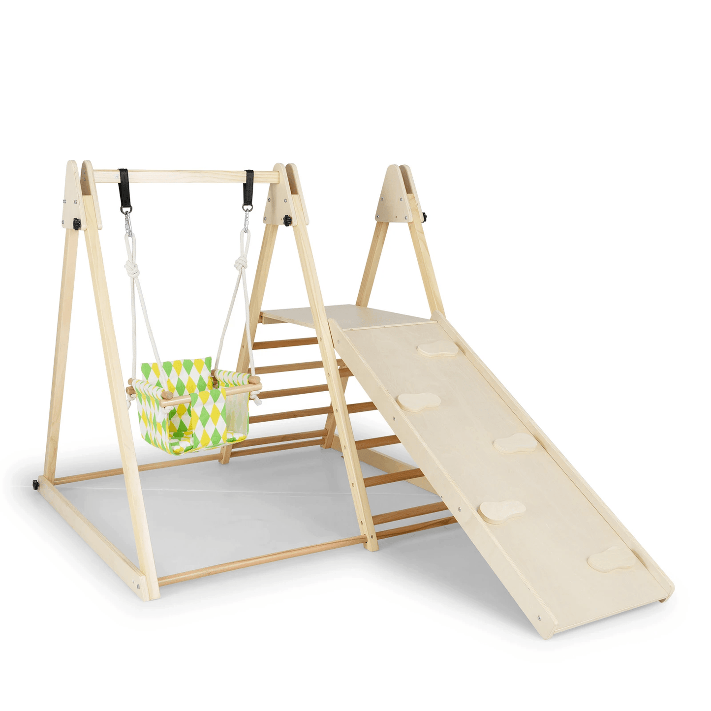 Medinė Vaikų Žaidimų Aikštelė 4in1 su Sūpynėmis ir Laipiojimo Siena Sūpynės ir Žaidimų Aikštelės