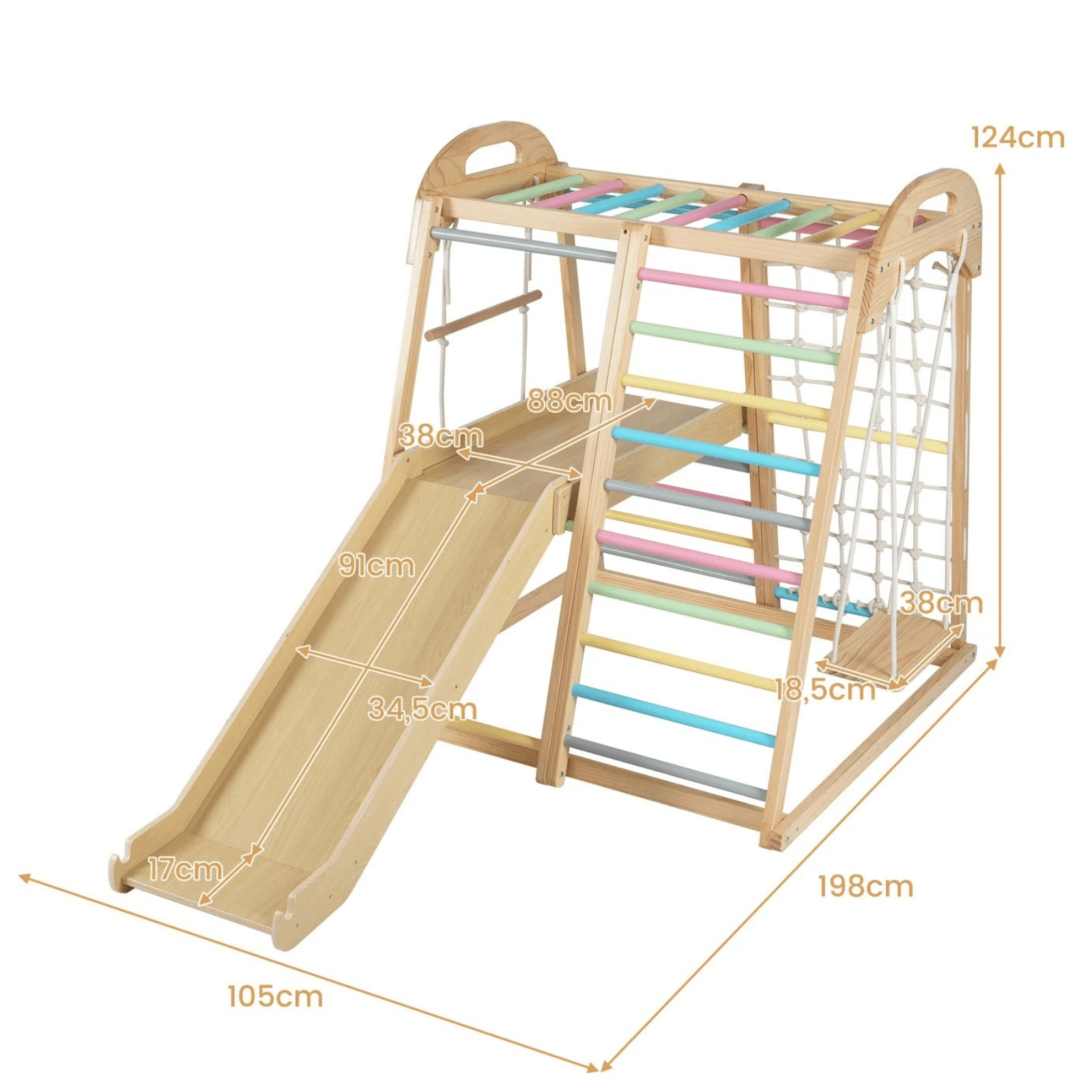 Medinė Vaikų Žaidimų Aikštelė Su Čiuožykla, Supynė, Laipiojimo Tinklas Sūpynės ir Žaidimų Aikštelės