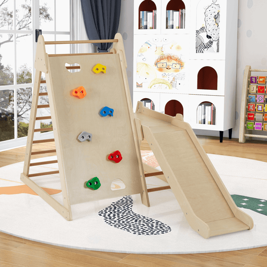 Medinės Montessori Kopėčios Su Laipiojimo Sienele Ir Čiuožykla Sūpynės ir Žaidimų Aikštelės