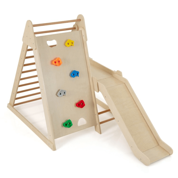 Medinės Montessori Kopėčios Su Laipiojimo Sienele Ir Čiuožykla Sūpynės ir Žaidimų Aikštelės