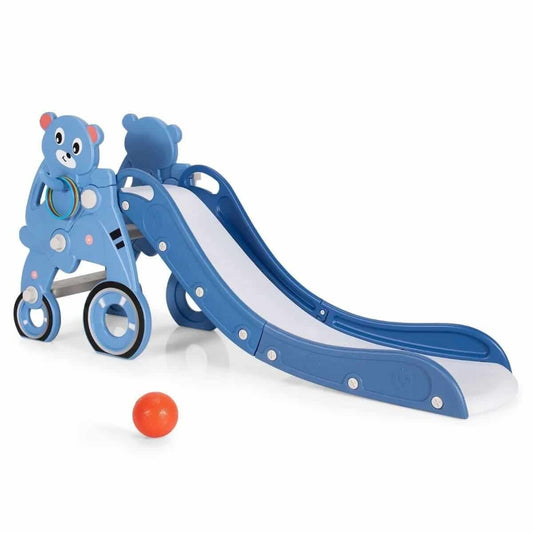 Mėlyna Čiuožykla Su Mėtymo Kamuoliu Ir Krepšinio Lanku 151 x 76 x 72 cm Sūpynės ir Žaidimų Aikštelės