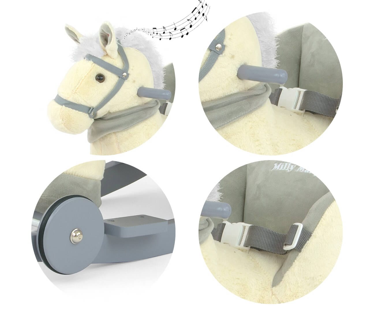 Milly Mally Pliušinis Supamasis Arkliukas Polly Su Ratukais – 61 cm, Beige Supamieji Arkliukai