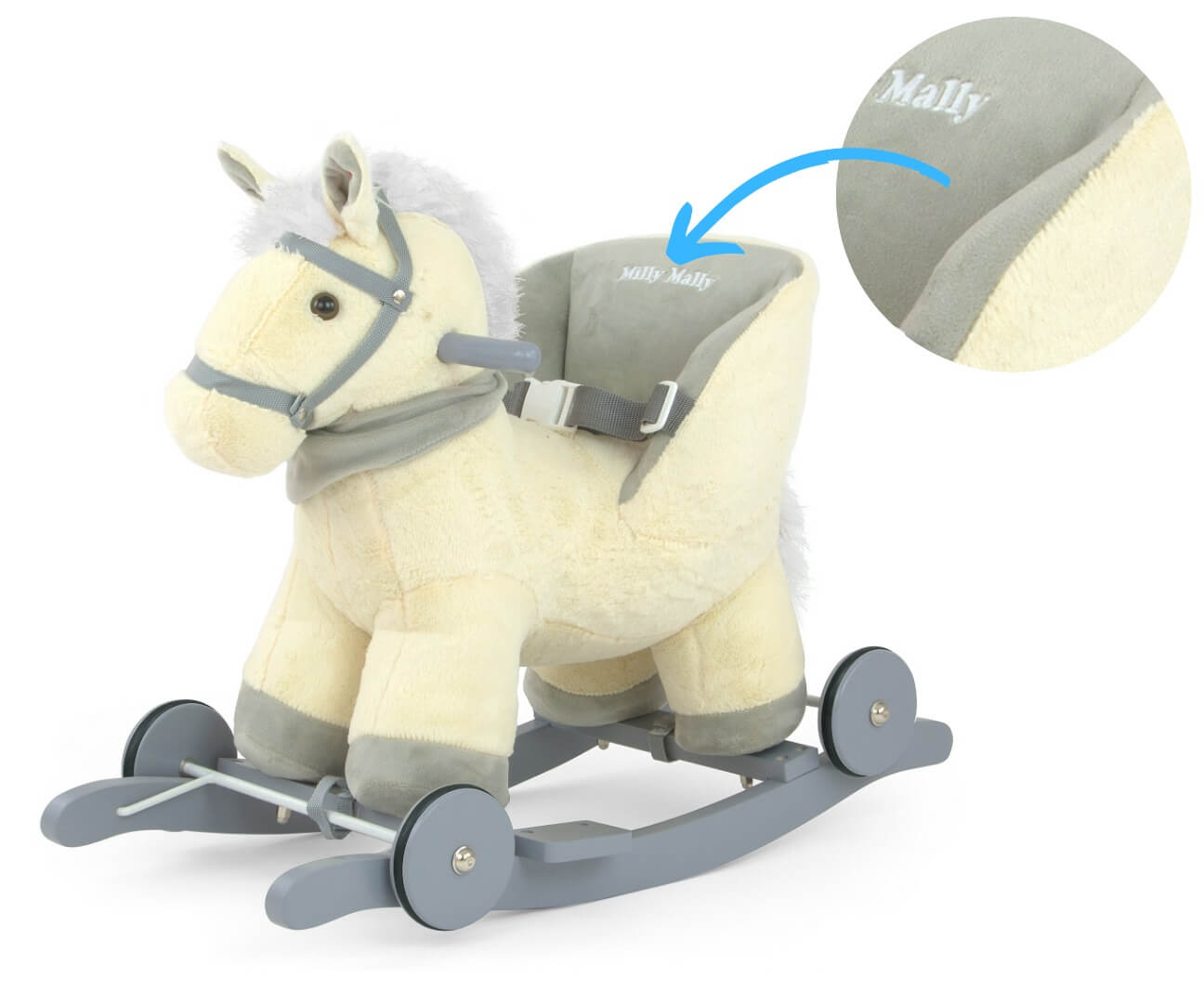 Milly Mally Pliušinis Supamasis Arkliukas Polly Su Ratukais – 61 cm, Beige Supamieji Arkliukai