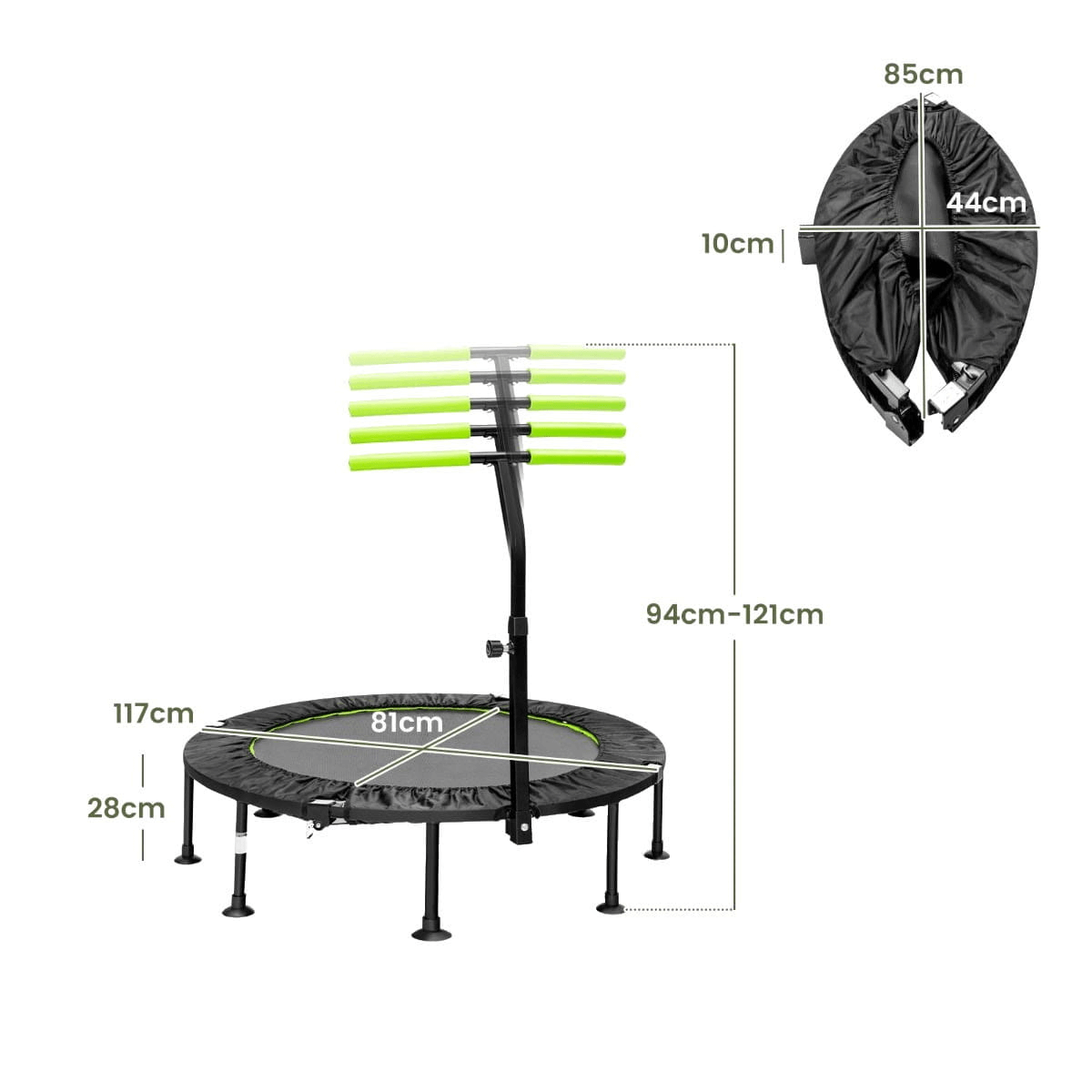 Mini Sulankstomas Batutas Su Rankena Vaikams Ir Suaugusiems 117 cm Batutai