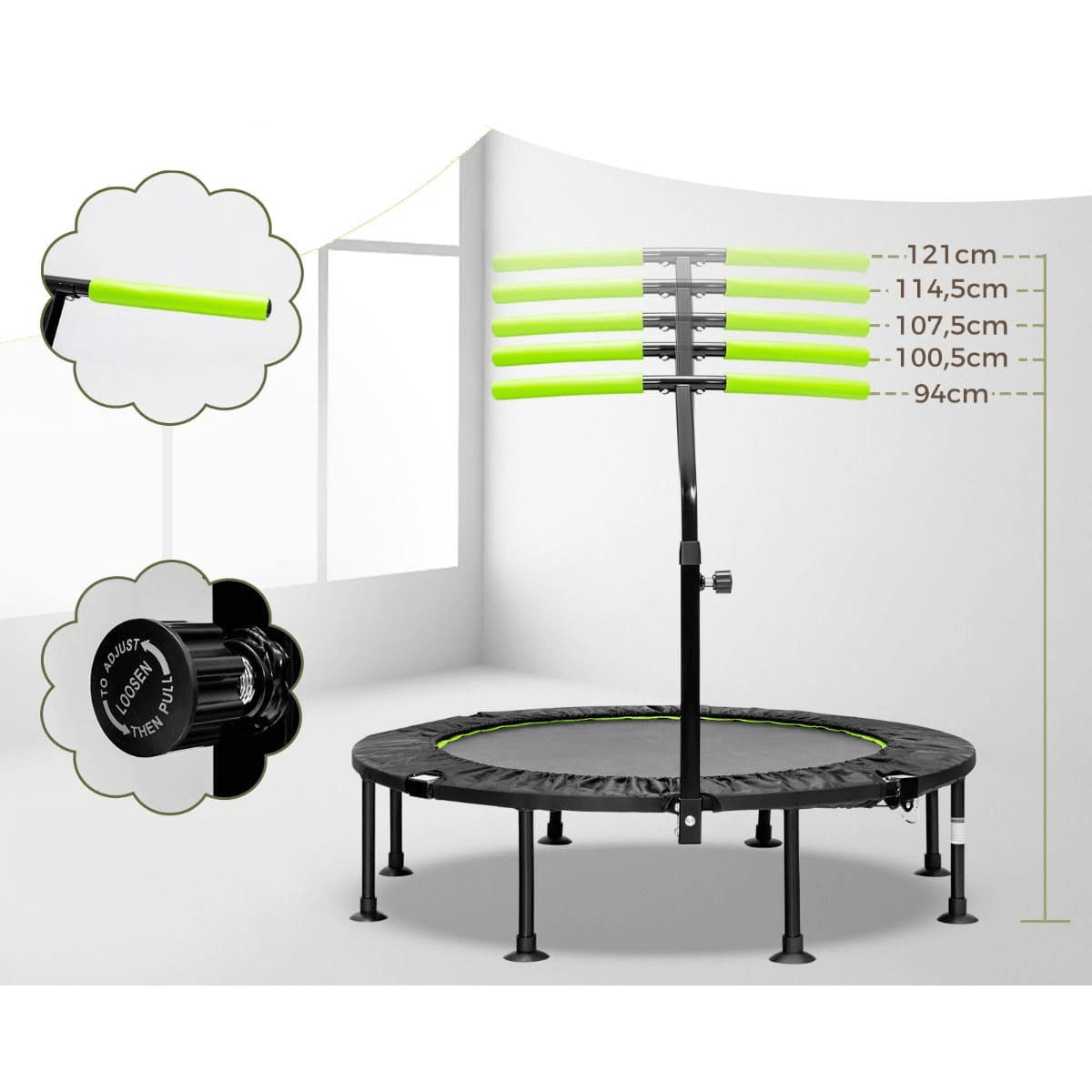 Mini Sulankstomas Batutas Su Rankena Vaikams Ir Suaugusiems 117 cm Batutai