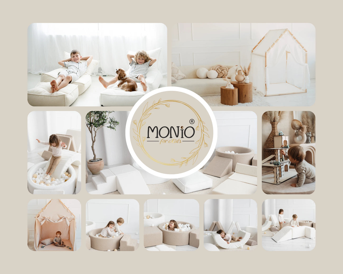 Minkšta 5 dalių Velvet žaidimų aikštelė su kamuoliukų baseinu – pilka, nuotrauka 11