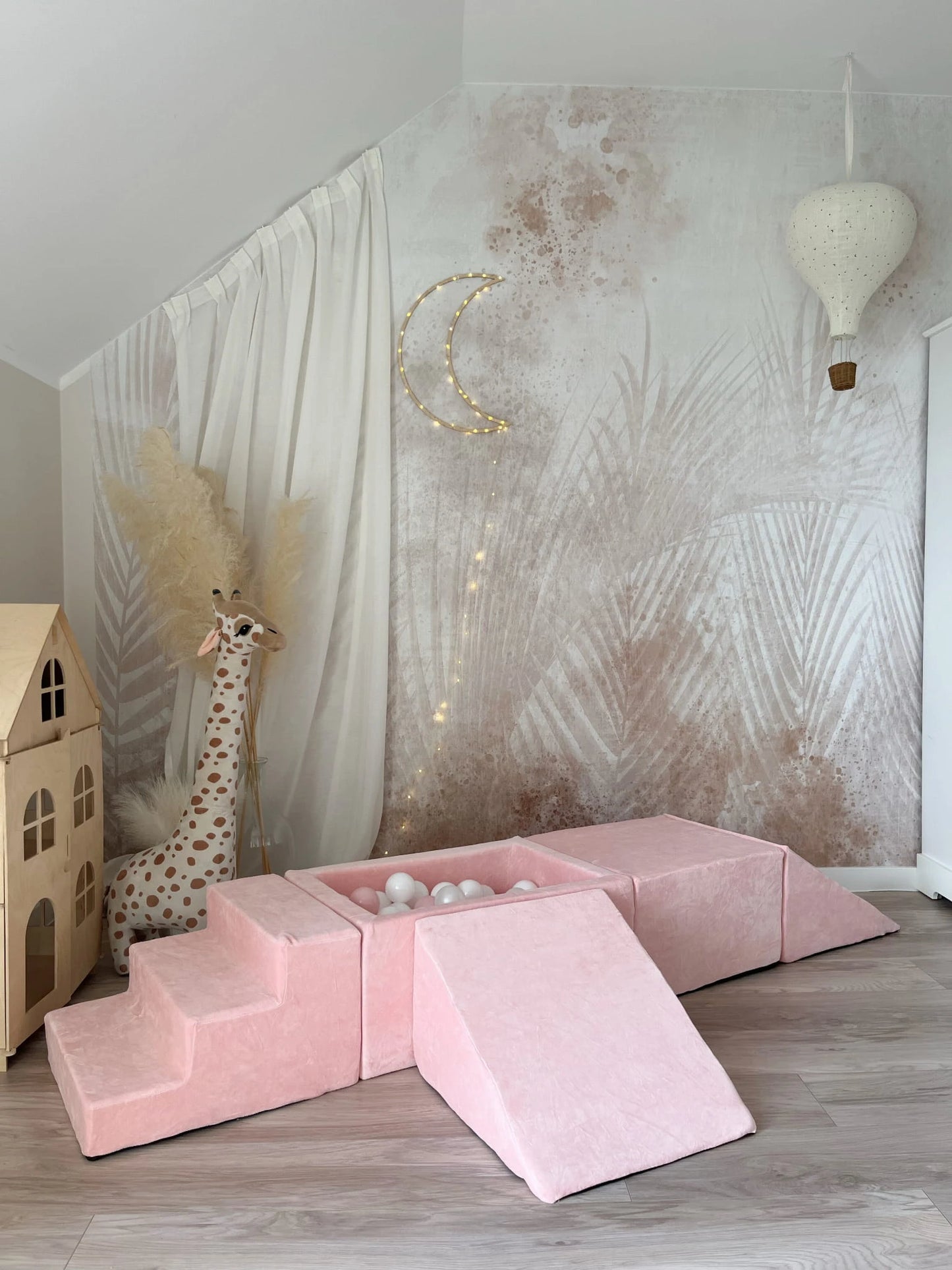 Minkšta 5 dalių Velvet žaidimų aikštelė su kamuoliukų baseinu – rožinė, nuotrauka 6