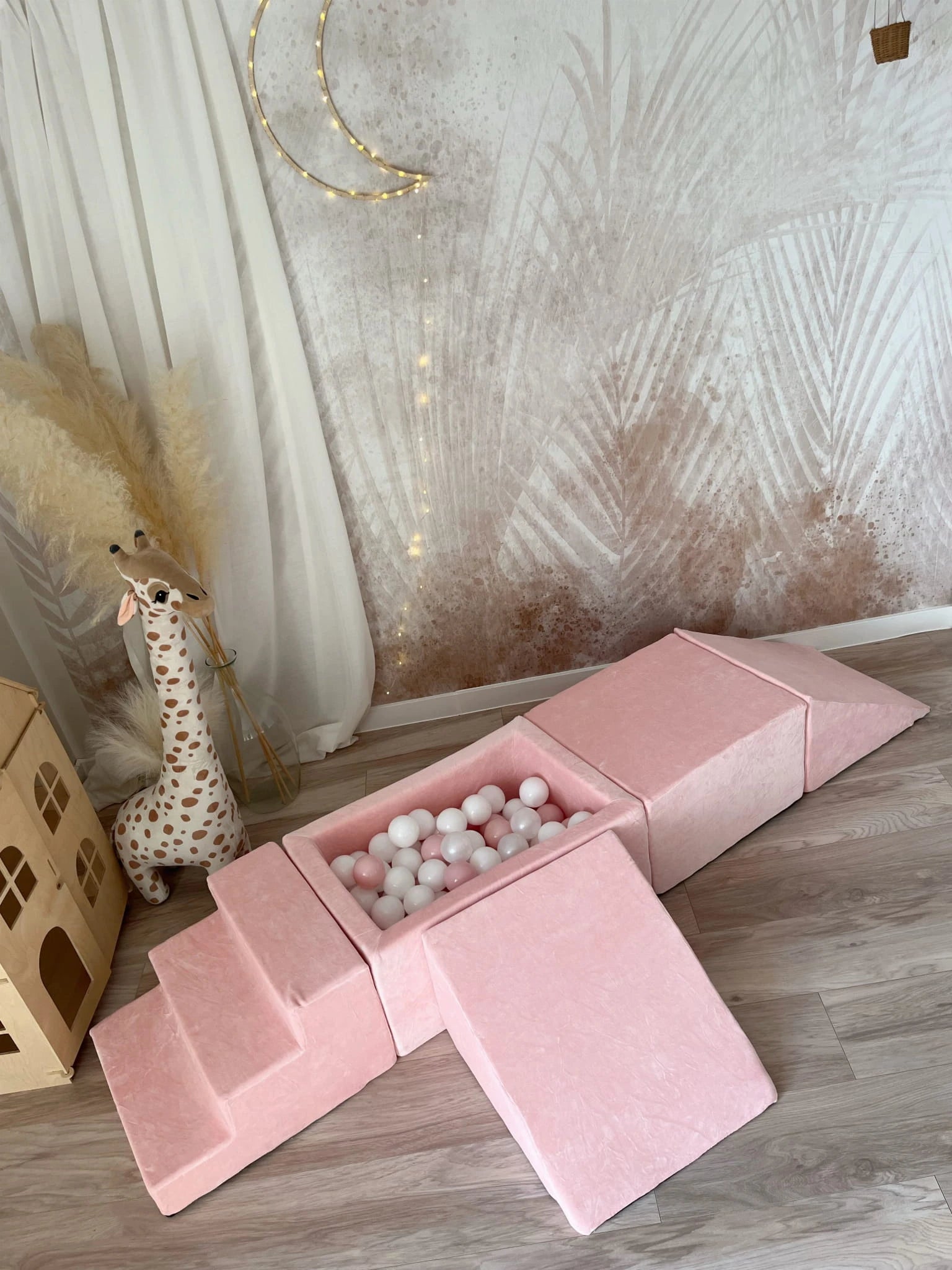 Minkšta 5 dalių Velvet žaidimų aikštelė su kamuoliukų baseinu – rožinė, nuotrauka 8