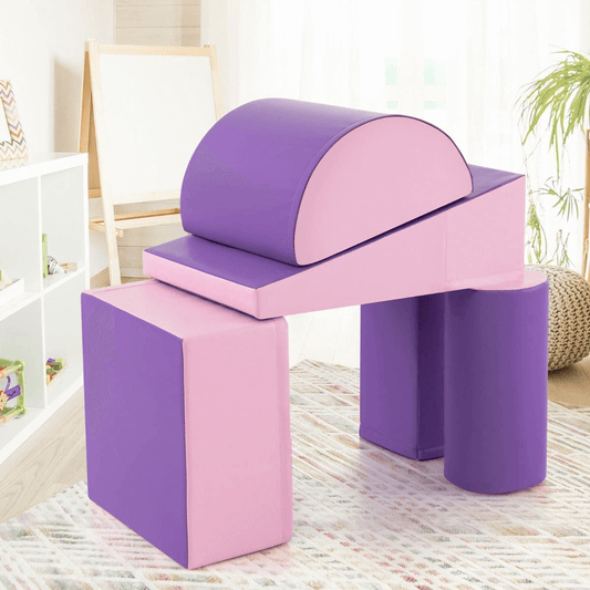 Minkšta žaidimų Aikštelė, Minkštų Blokų Vaikams Rinkinys, Rožinė/Violetinė 5 vnt Minkštos Žaidimų Aikštelės