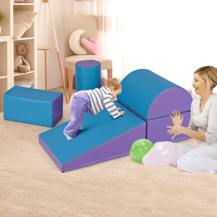 Minkšta žaidimų Aikštelė, Minkštų Blokų Vaikams Rinkinys, Violetinė 5 vnt Minkštos Žaidimų Aikštelės