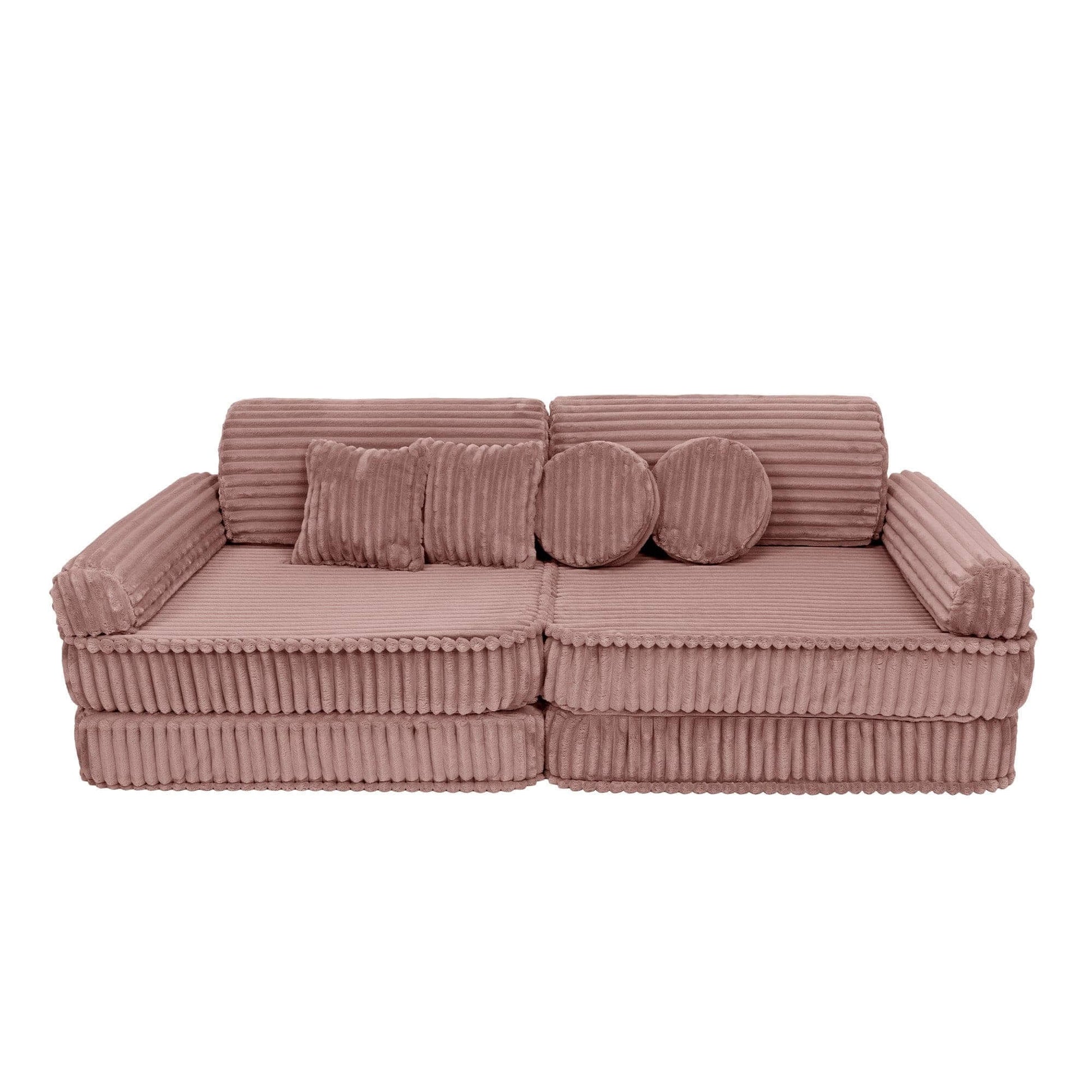 Modulinė Vaikiška Sofa MeowBaby Churros, 160 × 76 × 24 cm, 10 Dalių Modulinės sofos Rubino šokolado rožinė