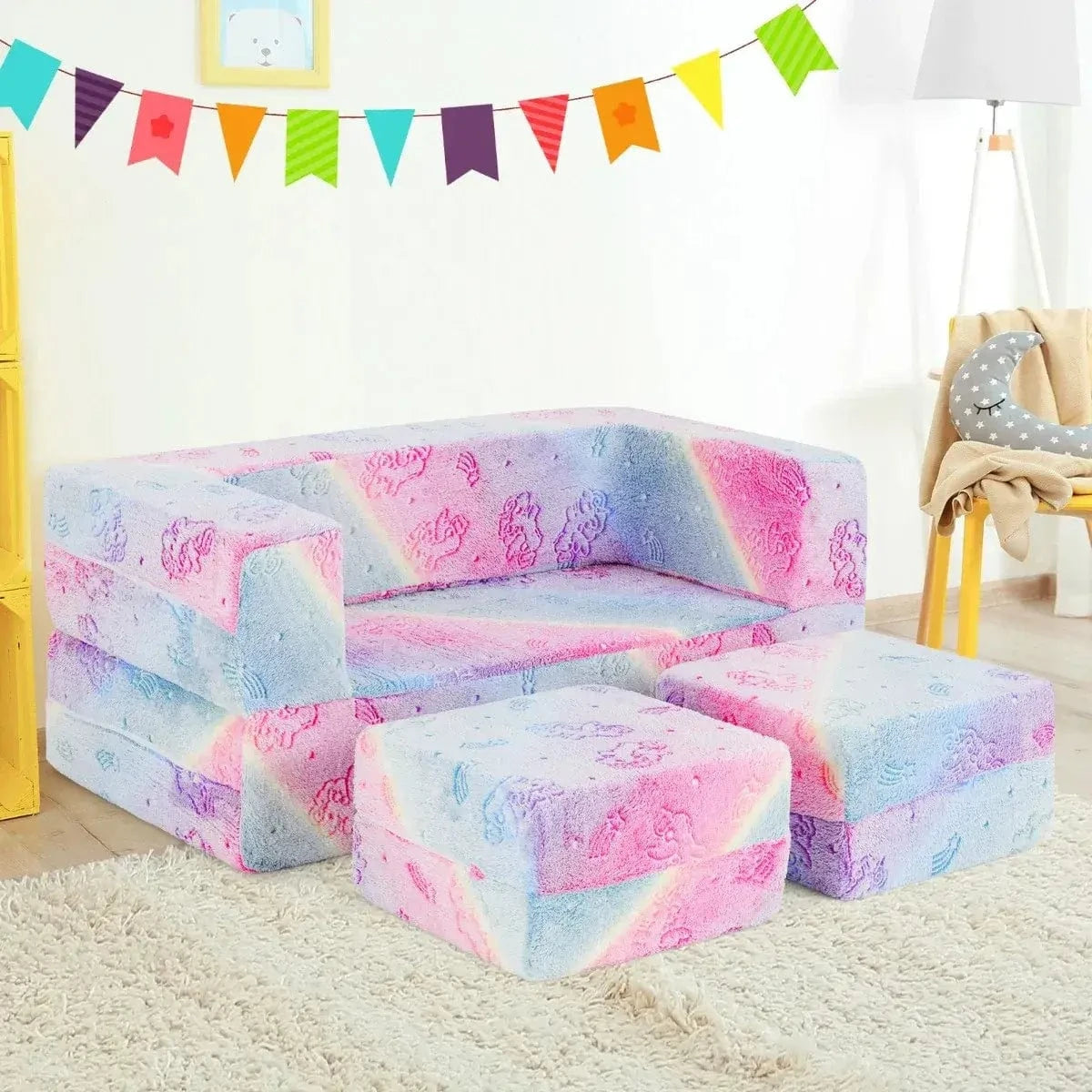 Modulinė Vaikiška Sofa Su Tamsoje Šviečiančiais Raštais, Rožinė Modulinės sofos