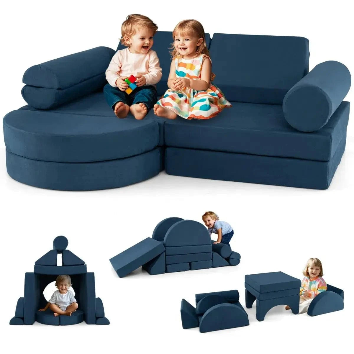 Modulinė Vaikiška Sofa Žaidimams Ir Statyboms 14 Dalių, Navy Mėlyna Modulinės sofos