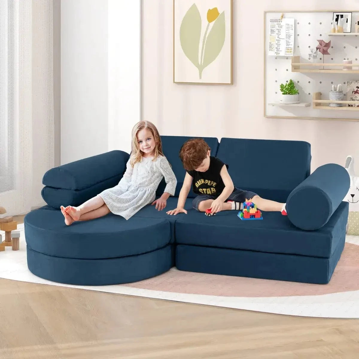 Modulinė Vaikiška Sofa Žaidimams Ir Statyboms 14 Dalių, Navy Mėlyna Modulinės sofos