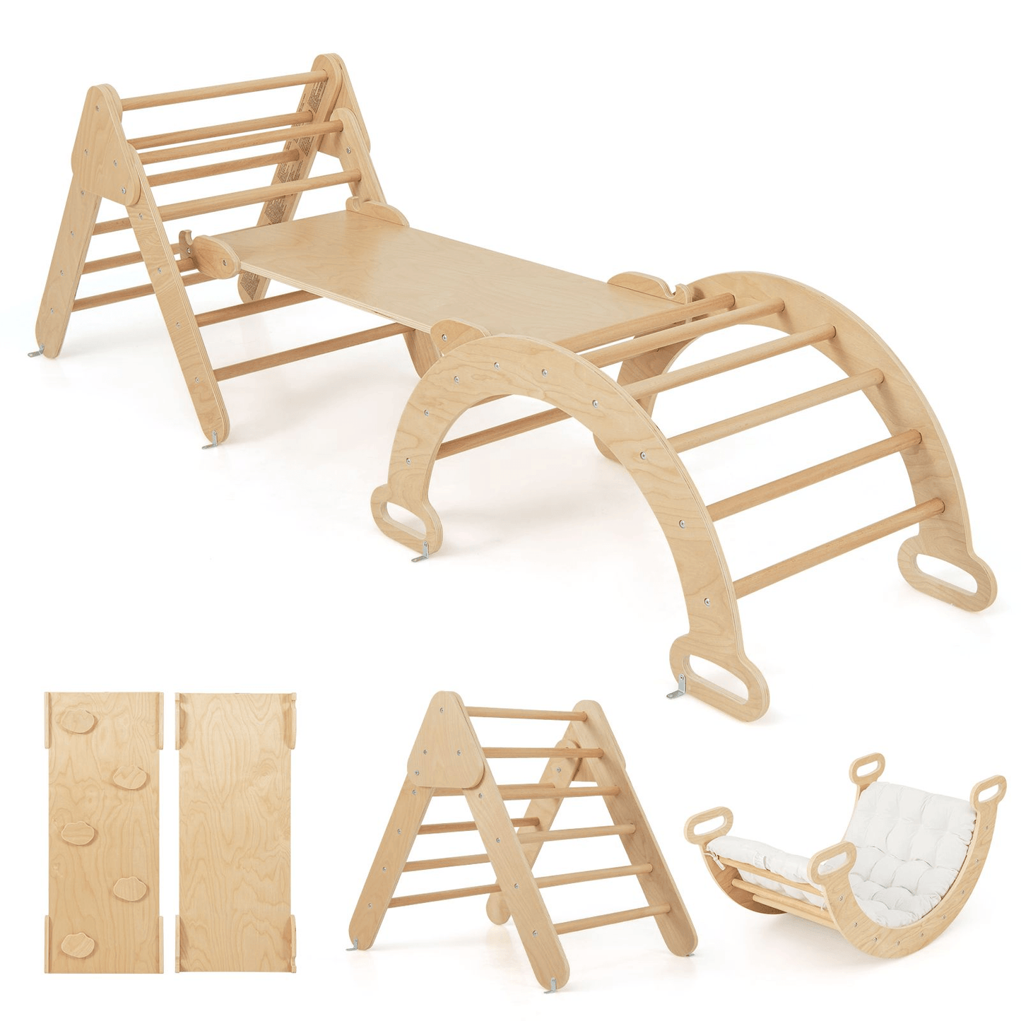 Montessori Laipynė Rinkinys 3in1 Su Čiužinuku Medinis 89 x 52 x 44 cm Sūpynės ir Žaidimų Aikštelės