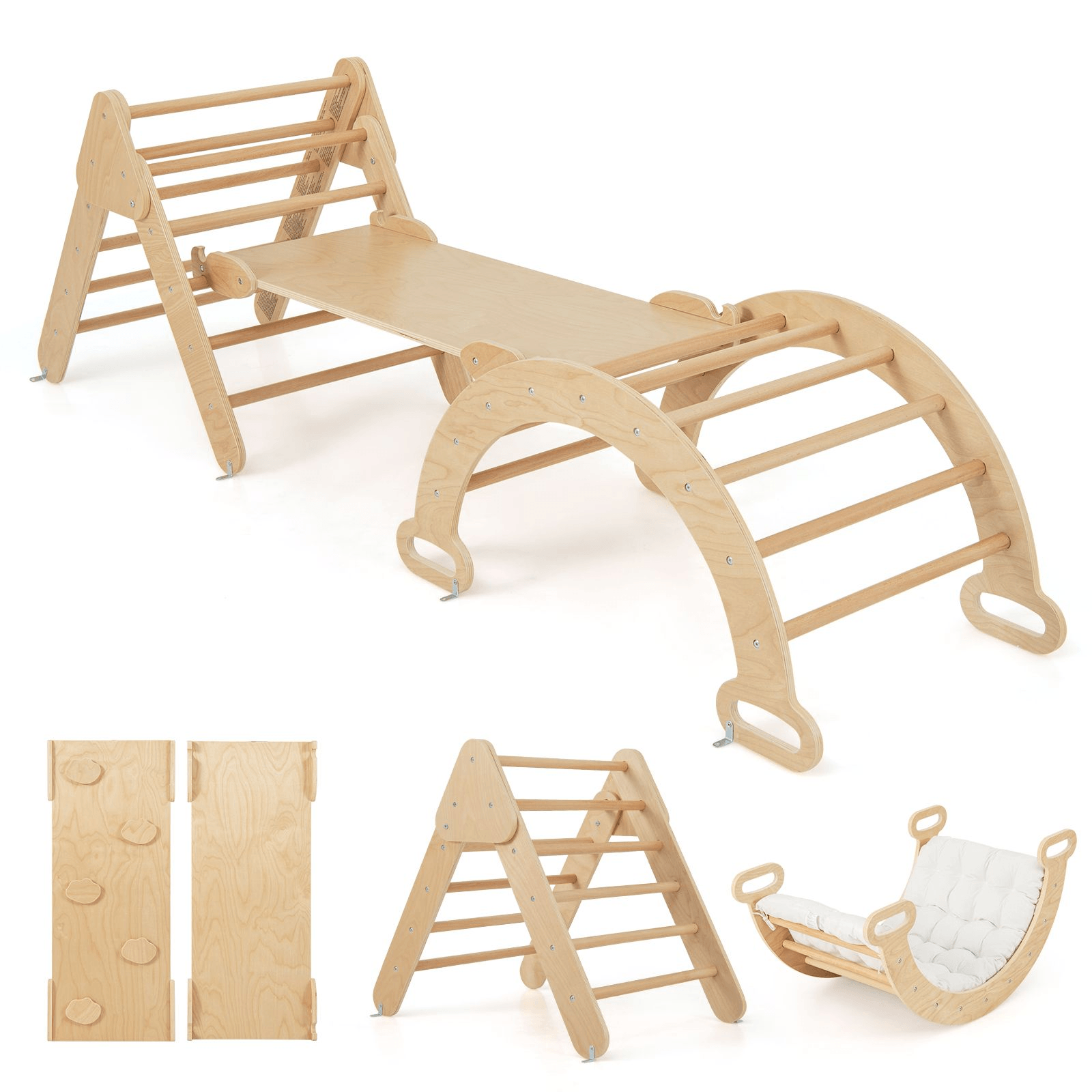 Montessori Laipynė Rinkinys 3in1 Su Čiužinuku Medinis 89 x 52 x 44 cm Sūpynės ir Žaidimų Aikštelės