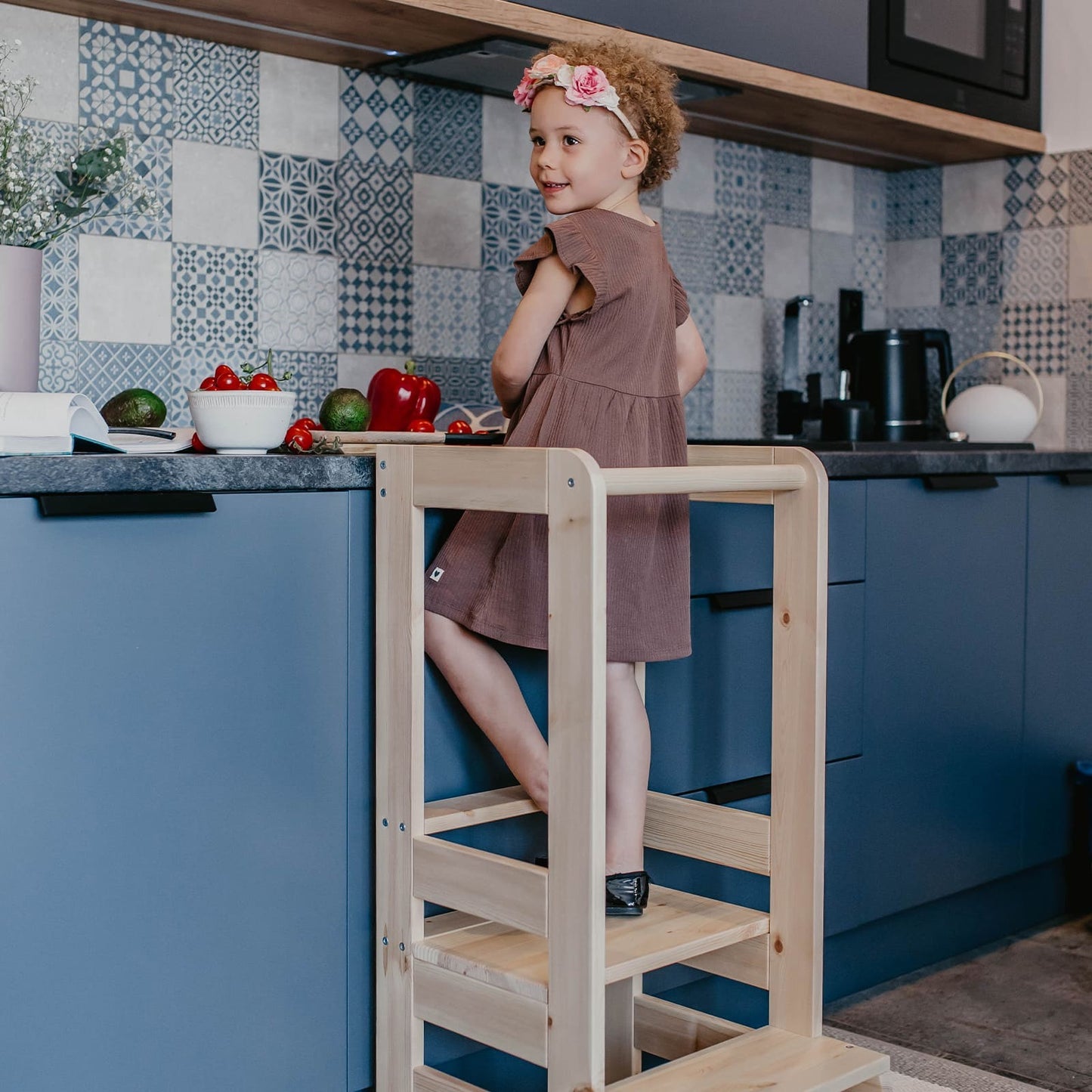 MeowBaby Montessori virtuvės bokštelis – natūrali, standartinis, vaizdas 8