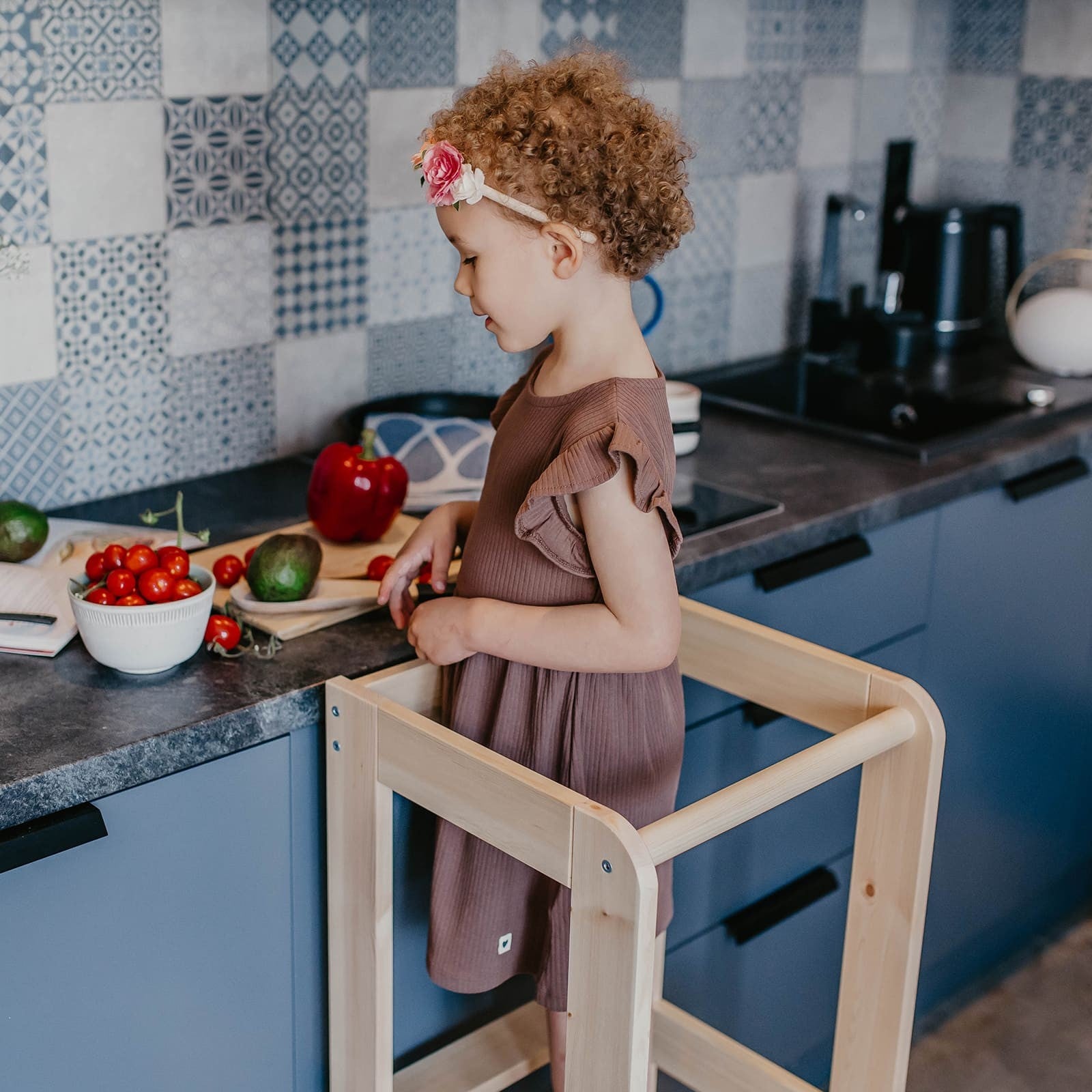 MeowBaby Montessori virtuvės bokštelis – natūrali, standartinis, vaizdas 9