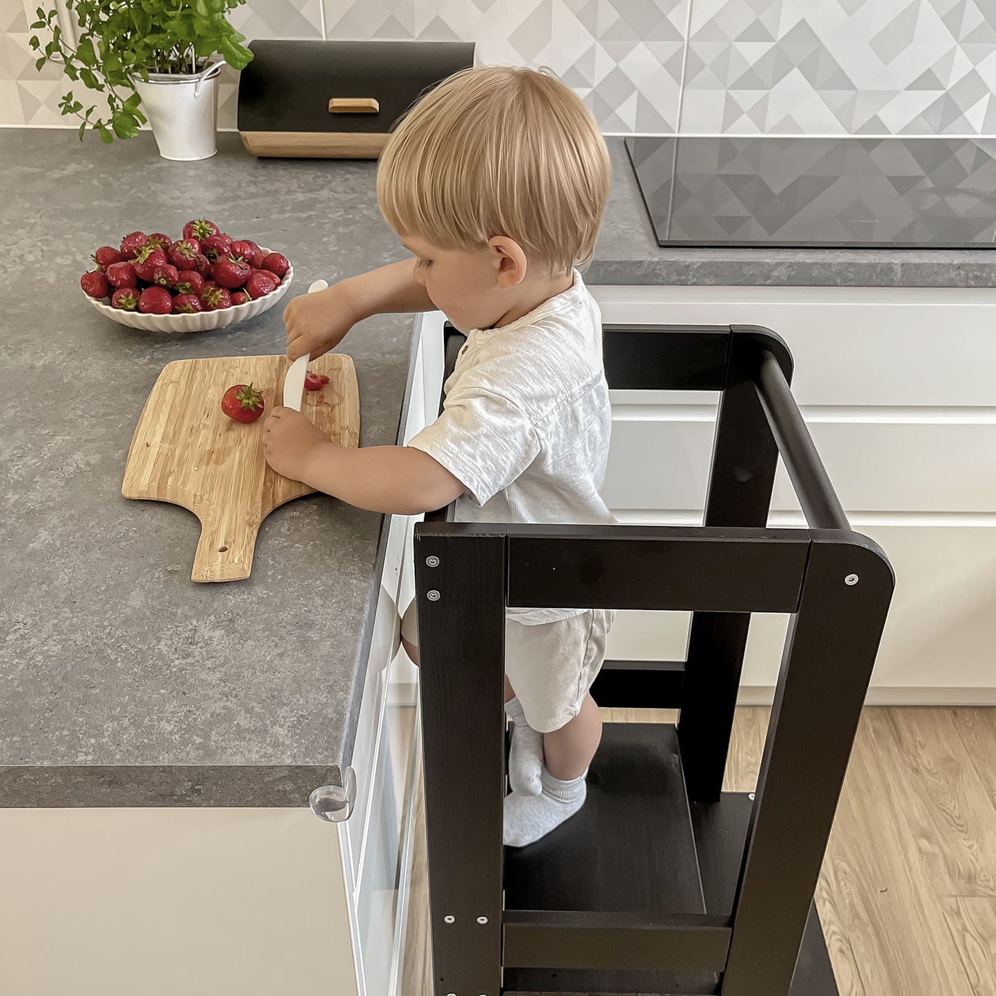 MeowBaby Montessori virtuvės bokštelis – juoda, standartinis, vaizdas 8