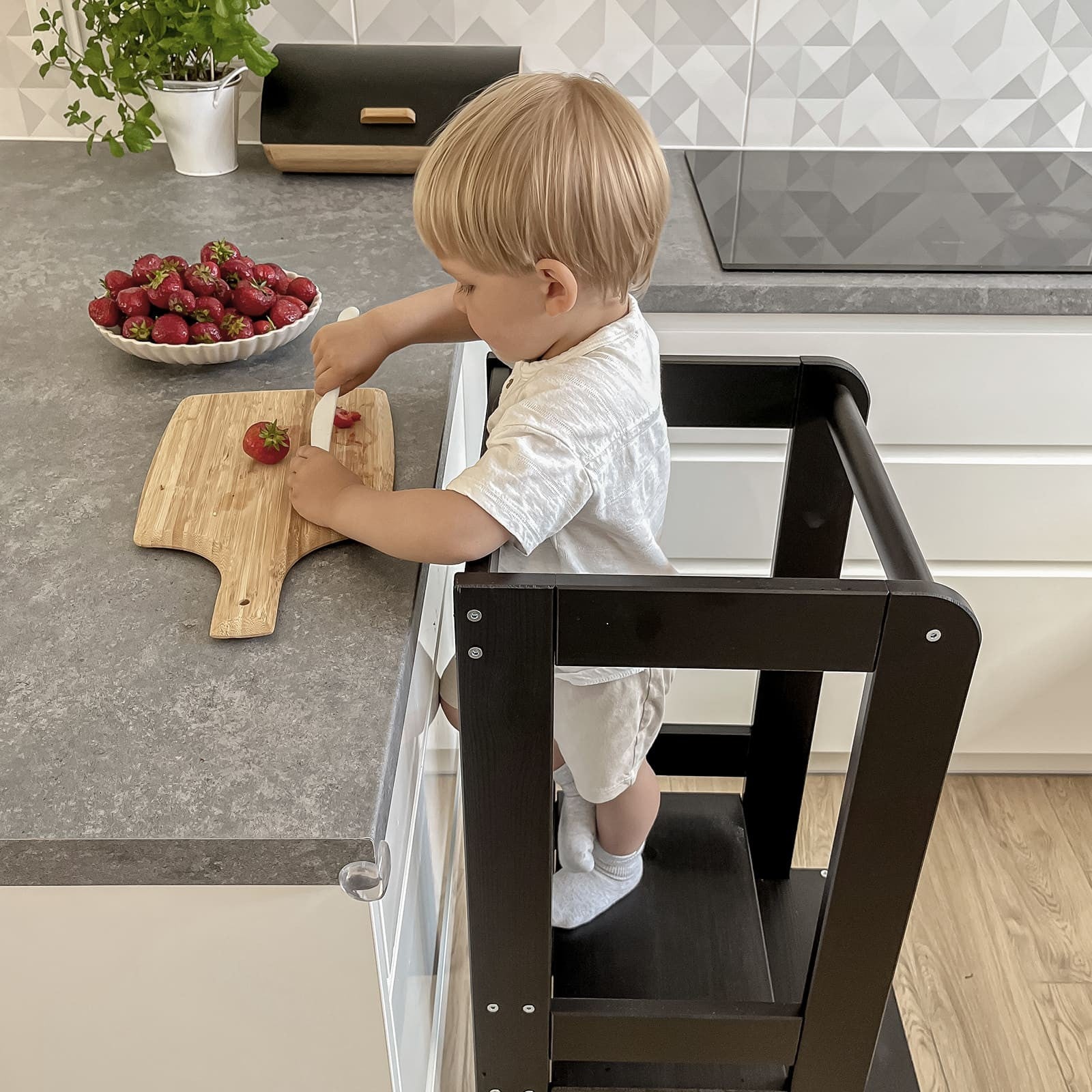 MeowBaby Montessori virtuvės bokštelis – juoda, standartinis, vaizdas 8
