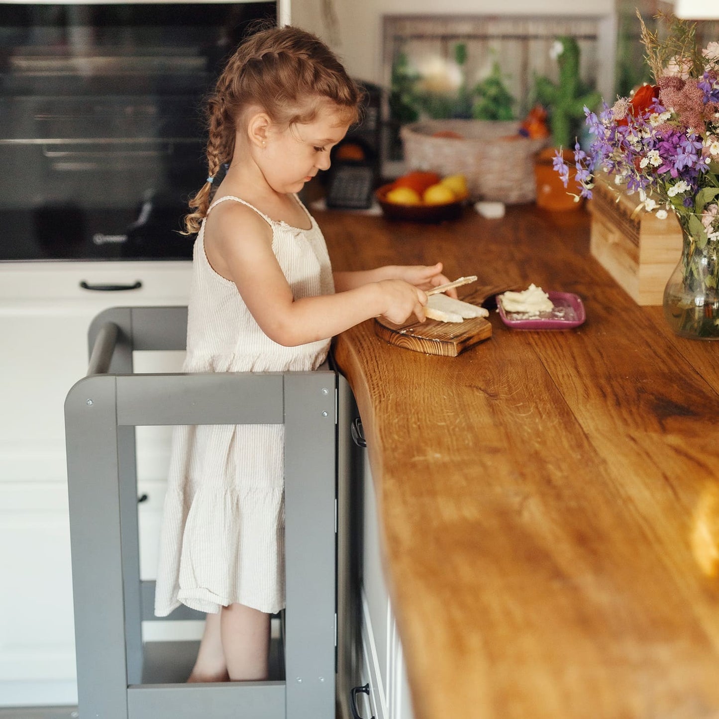 MeowBaby Montessori virtuvės bokštelis – tamsiai pilka, standartinis, vaizdas 7