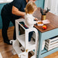 Montessori Virtuvės Pagalbininkas – Bokštelis 2in1 Su Stalu Ir Kėde Montessori bokštelis